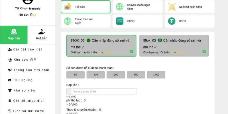 Nạp tiền 99OK: Bắt đầu trải nghiệm các trò chơi hot hit 4 Nạp tiền 99OK bằng thẻ cào với 5 bước đơn giản